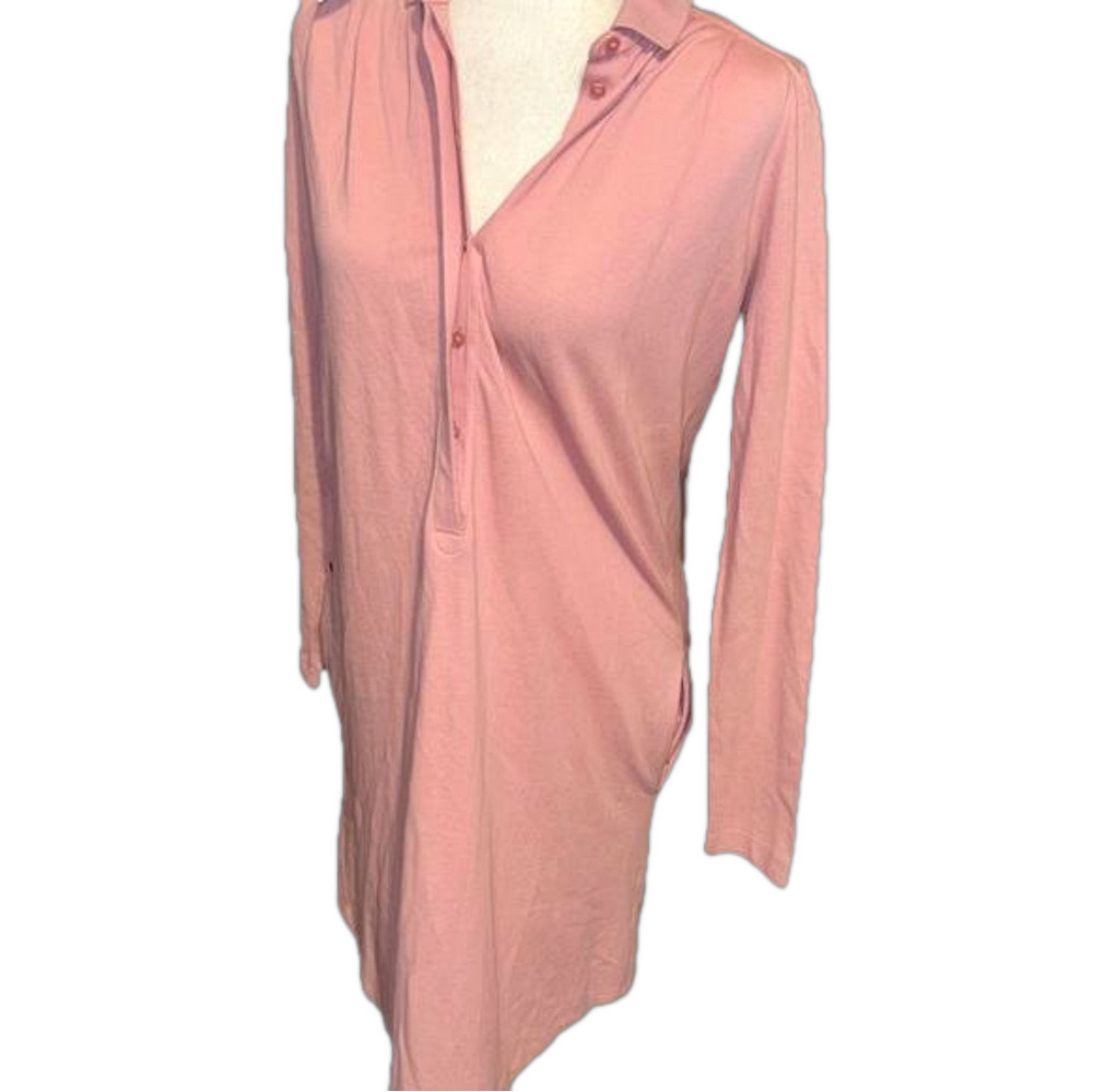NWT Lacoste Womens Rose Long Sleeve Button Pique Polo Shirt Dress Size 34/2